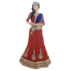 Triveni Glamorous Red Colored Border Worked Net Jacquard Lehenga Choli